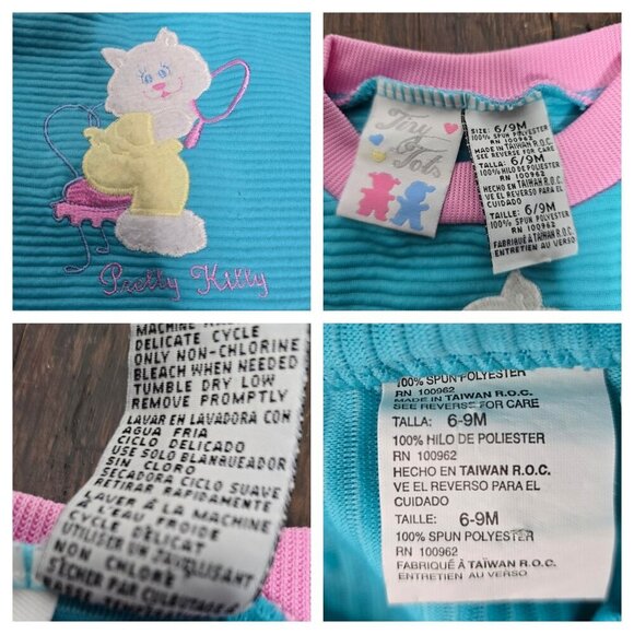 Vintage 80s 90s Pretty Kitty Ruffled Girls Outfit 6- 9 months - Picture 2 of 14